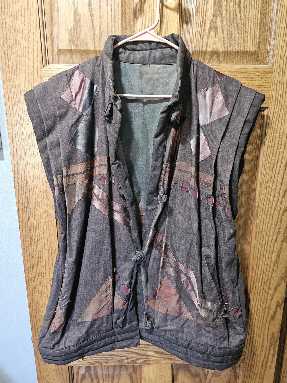 Boho Patchwork Sleeveless Vest in Charcoal and Dusty Rose Retro Vintage